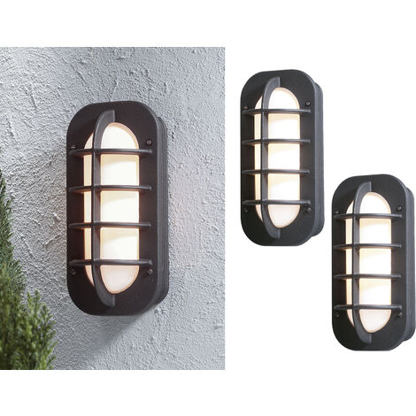 2er Set Außenwandleuchte / Wandlampe LOKE, Alu schwarz lackiert, Acrylglas opal