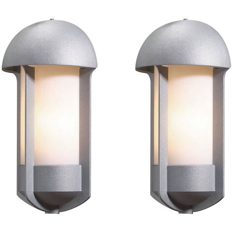 2er Set Außenwandleuchte / Wandlampe TYR, Alu silber lackiert, Acrylglas opal