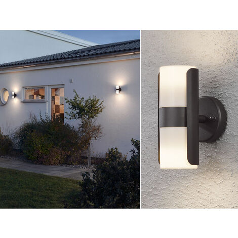 2er Set Außenwandleuchten MODENA schwarz opal, Uplight / Downlight, IP54