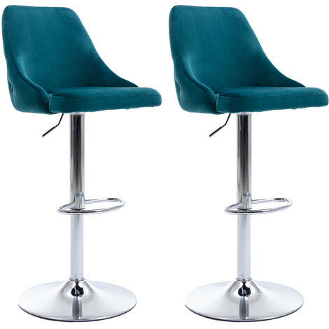 2er Set Barhocker aus Samt Bistrohocker mit Rücklehne Barstuhl höhenverstellbar für Kücheninsel, Blau