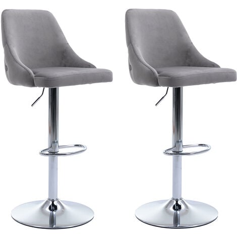 2er Set Barhocker aus Samt Bistrohocker mit Rücklehne Barstuhl höhenverstellbar für Kücheninsel, Grau