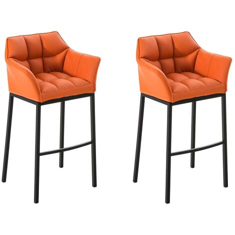 2er Set Barhocker Damaso Kunstleder mit Vierfußgestell orange schwarz