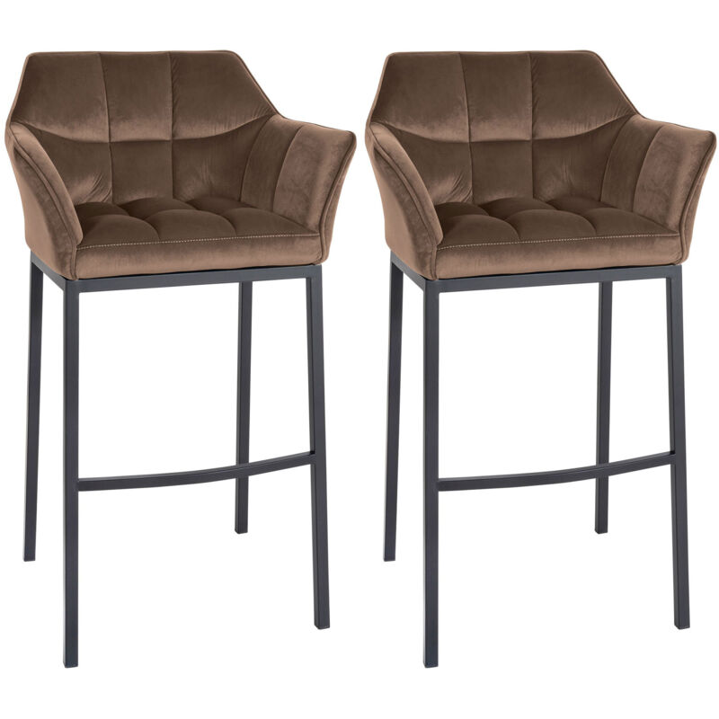 Clp - 2er Set Barhocker Damaso Samt-bezug Mit Vierfußgestell Braun Metall Matt Schwarz