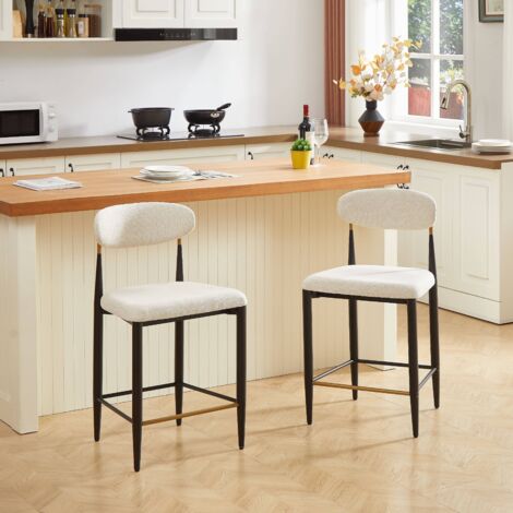 2er-Set Barhocker – französischer Landhausstil – kontrastreiches Gestell in Schwarz und Kaffee – Stoffkissen – cremefarben