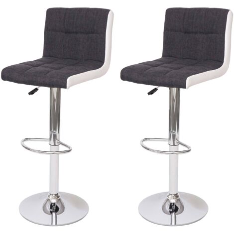 2er-Set Barhocker HHG-232, Tresenhocker Barstuhl, höhenverstellbar Stoff/Textil dunkelgrau + Kunstleder weiß, Chromfuß