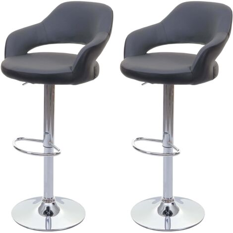 2er-Set Barhocker HHG-261, Barstuhl Tresenhocker Drehhocker, mit Lehne Kunstleder grau-schwarz