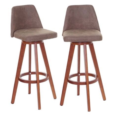 2er-Set Barhocker HHG-284, Barstuhl Tresenhocker, Holz Textil drehbar Vintage braun, helle Beine