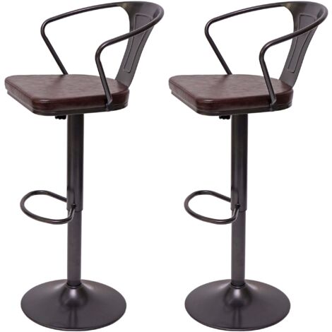 2er-Set Barhocker HHG-443b, höhenverstellbar mit Armlehne, Tresenhocker Barstuhl Industrial drehbar vintage schwarz-braun
