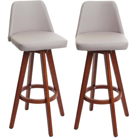 2er-Set Barhocker HHG-569, Barstuhl Tresenhocker, Holz Kunstleder drehbar MVG-zertifiziert taupe