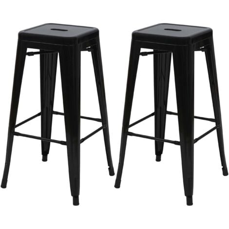 2er-Set Barhocker HHG-799, Barstuhl Tresenhocker, Metall Industriedesign stapelbar schwarz