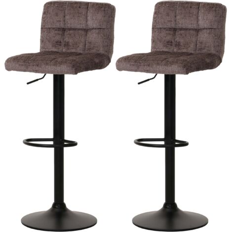 2er-Set Barhocker HHG-847, Tresenhocker Barstuhl, höhenverstellbar drehbar, Stoff Chenille (465g/m²) MVG braun