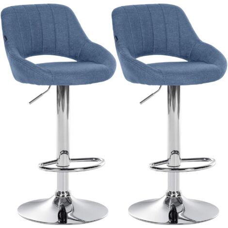 2er Set Barhocker Milet Stoff blau Metall in Chromoptik