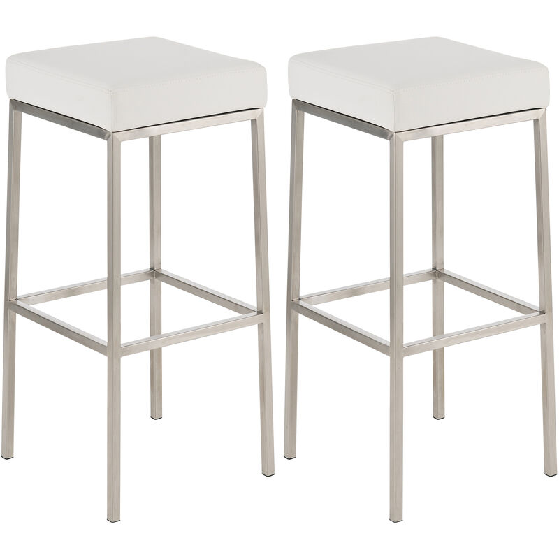 Clp - 2er Set Barhocker Montreal Kunstlederbezug Edelstahl Weiß