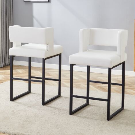2er-Set Barhocker – quadratische Form – Beine aus schwarzem Metall – nordischer Stil – weißes PU