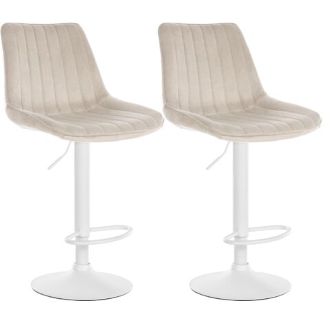 2er Set Barhocker Toni Samt creme Metall matt weiss