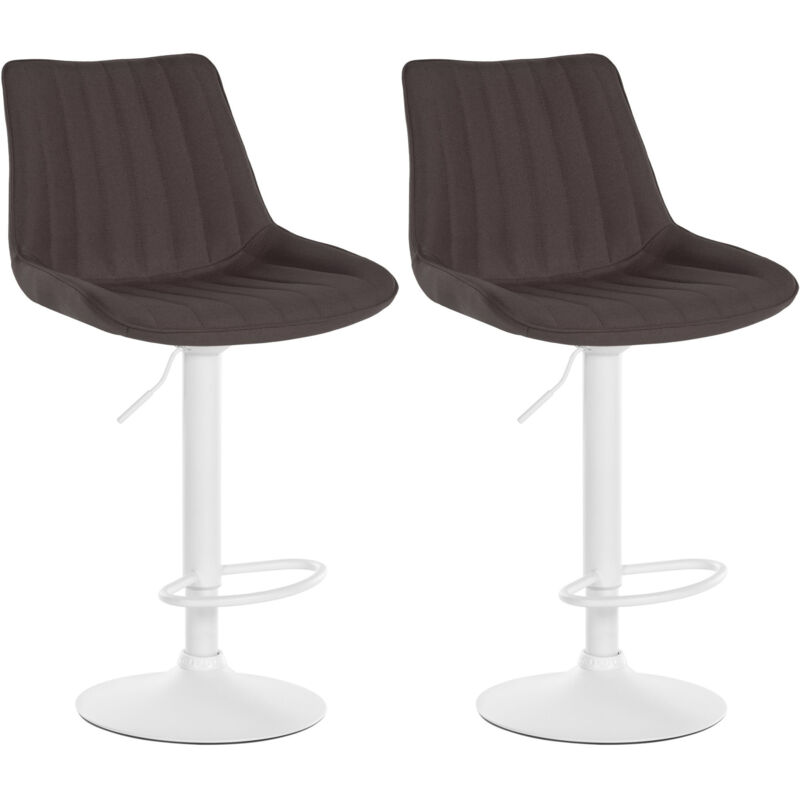 CLP - Lot de 2 tabourets de bar Toni tissu Taupe Métal blanc mat