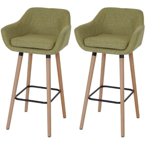 2er-Set Barhocker Vaasa T381, Barstuhl Tresenhocker Textil, hellgrün