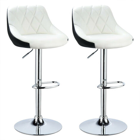 2er-Set Barhocker,aus PU-Leder,Drehbarer bar Stool, modern,weiß+schwarz