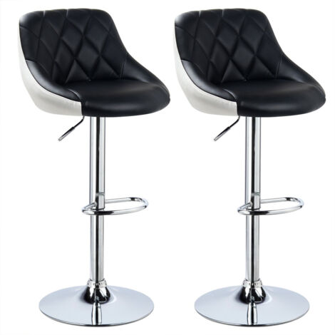2er Set Barhocker,Barhocker Kunstleder höhenverstellbar 360°drehbar Gestell Schwarz+Weiß