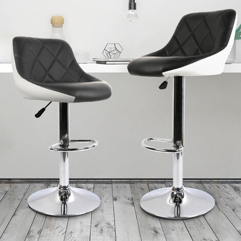 AQRAU 2er Set Barstuhl Barhocker Höhenverstellbar Barhocker 360° Drehbar, Bar Hocker mit Fußstütze für Küche/Bar/Salon/Esszimmer - Schwarz+weiss