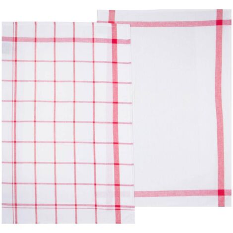 2er-Set bedruckte Geschirrtücher - Baumwolle - rot und weiß - 45x70 cm