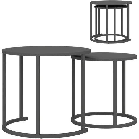 2er Set Beistelltisch Stapelbar Gartentisch Rund wetterfest Balkontisch aus Stahl platzsparend Dunkelgrau
