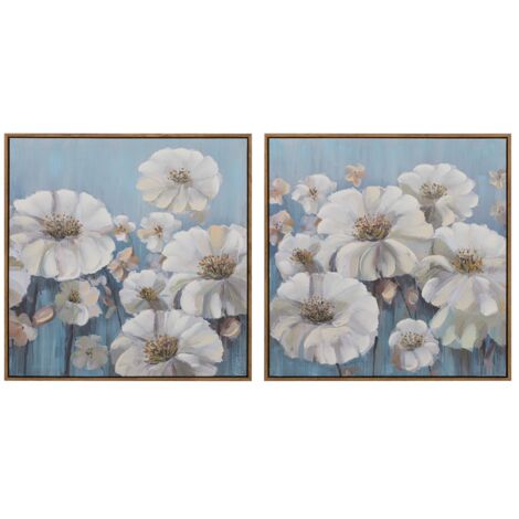 2er Set Blumenbilder 80% handgemalt 60X4X60 Cm