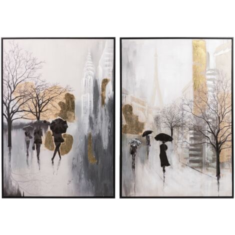 2er-Set Boulevard-Gemälde mit Goldrahmen 70x4x100 cm