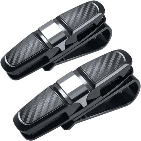 2er-Set Brillenhalter für Sonnenblenden, mit Clip für Sonnenbrillen oder Karten, Schwarz + Silber