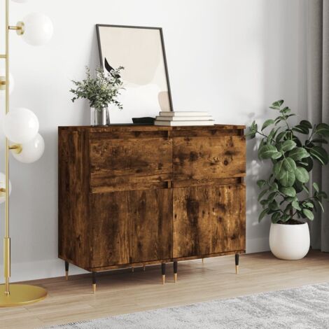2er Set Buffets Raucheiche 40x35x70 cm aus Spanplatte