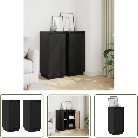 2er Set Buffets Schwarz 31,5x34x75 cm Massives Kiefernholz