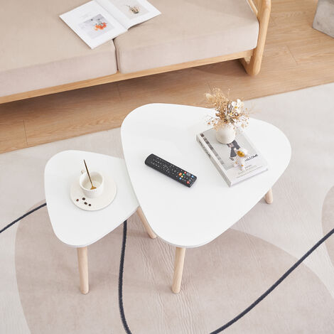 2er Set Couchtisch Haloyo®,Couchtische,Industriestil Teetisch für Wohnzimmer Schlafzimmer,Weiß