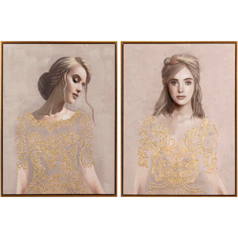 2er Set Damenbilder mit Goldrahmen 60x4x80 cm