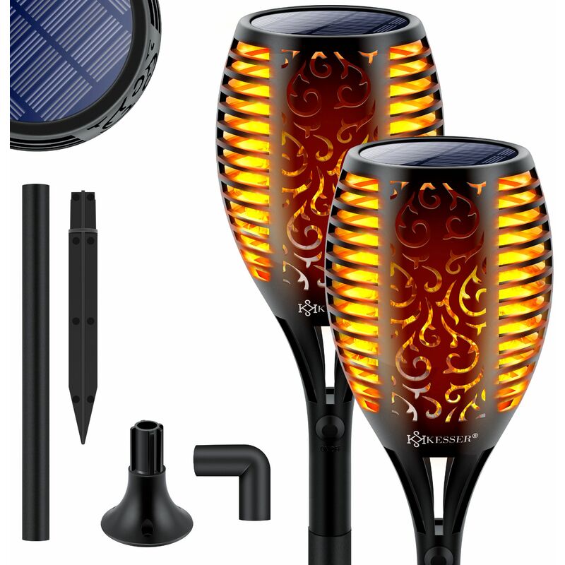 Kesser - Torche de jardin Kit solaire Lampe solaire Flamme avec support mural + piquet Capteur de lumière Résistant aux intempéries Lampe solaire de