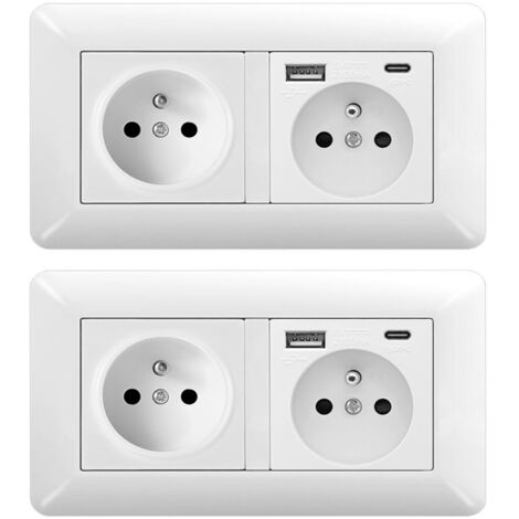 2er Set Doppel Steckdose mit USB C 16A – Moderne Unterputz Steckdose