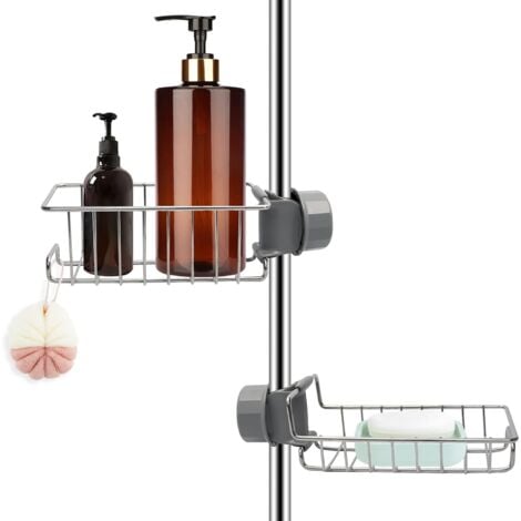 2er-Set Duschregal aus Edelstahl ohne Bohren, Teleskop-Badezimmerregal aus Edelstahl, Duschstützregal, Seifenschale, Duschstange, Duschablage für Shampoo