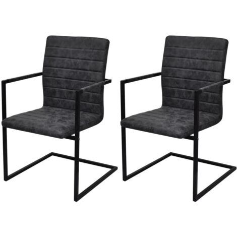 2er-Set Esszimmer-Stühle Cantilever Schwarz Kunstleder