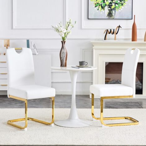 2er-Set Esszimmerstühle – 43 x 56 x 97 cm – dicke, ergonomische Sitzfläche mit Federn und PU-Bezug – Weiß
