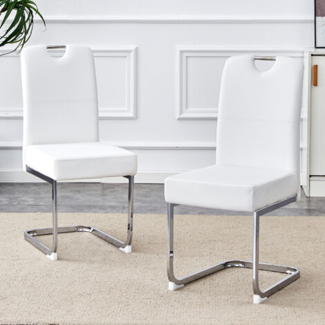 2er-Set Esszimmerstühle – 52 x 41 x 97 cm – mit integrierten Federn und ergonomischem Design – PU – Weiß