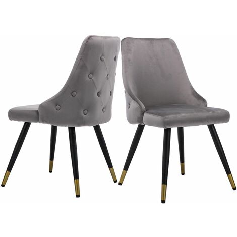 2er Set Esszimmerstühle aus Samt Polsterstuhl mit Metallbeine Küchenstühle für Esszimmer, Grau