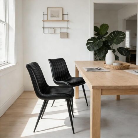 2er Set Esszimmerstühle Küchenstühle Sessel aus Kunstleder gepolsterte Metallbeine Loungesessel maximale Belastbarkeit 120 kg für Esszimmer Küche Renovierung Wohnzimmer schwarz 2er Set