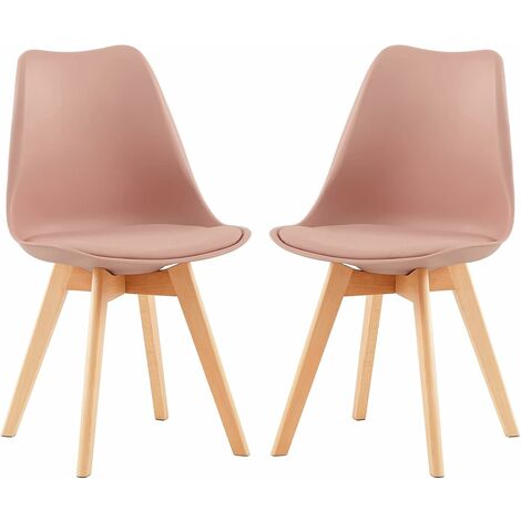 2er Set Esszimmerstühle mit Massivholz Buche Bein Skandinavisch Design Gepolsterter aus Leder Küchenstuhl Essstühle, Rauchrosa