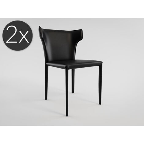 2er Set Esszimmerstuhl Design Küchenstuhl Vince Kunstleder schwarz Metallbeine