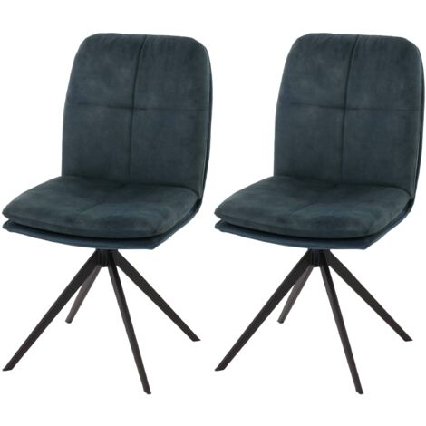 2er-Set Esszimmerstuhl HHG-178, Küchenstuhl Lehnstuhl, drehbar Auto-Position, Metall Stoff/Textil blau