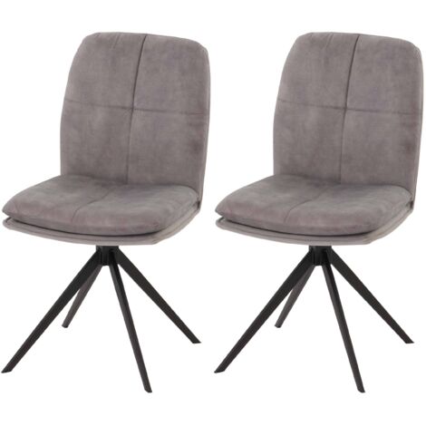2er-Set Esszimmerstuhl HHG-178, Küchenstuhl Lehnstuhl, drehbar Auto-Position, Metall Stoff/Textil grau