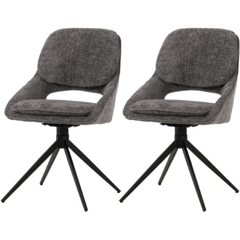 2er-Set Esszimmerstuhl HHG-617, Küchenstuhl, drehbar Auto-Return, Stoff/Textil Chenille (490g/m²) Öko-Tex dunkelgrau