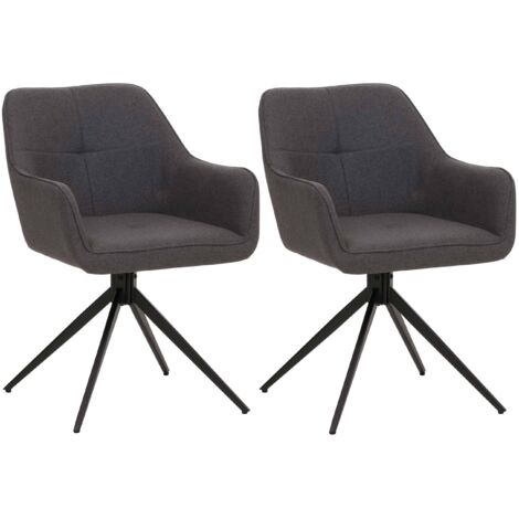 2er-Set Esszimmerstuhl HHG-983, Küchenstuhl Armlehne, drehbar Auto-Return, Stoff/Textil (270g/m²) grau