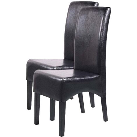 2er-Set Esszimmerstuhl Küchenstuhl Stuhl Crotone, LEDER schwarz, dunkle Beine