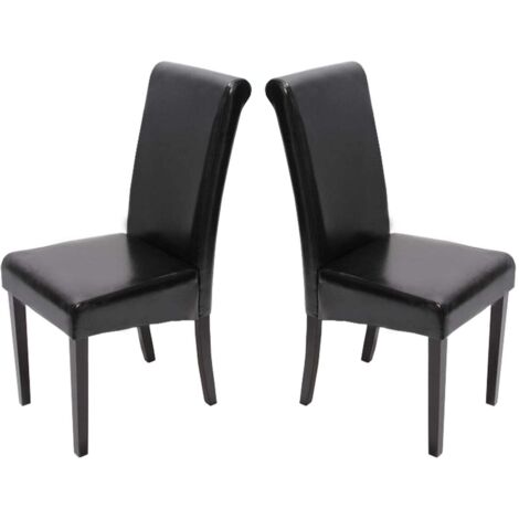 2er-Set Esszimmerstuhl Lecce II, Leder schwarz, dunkle Beine