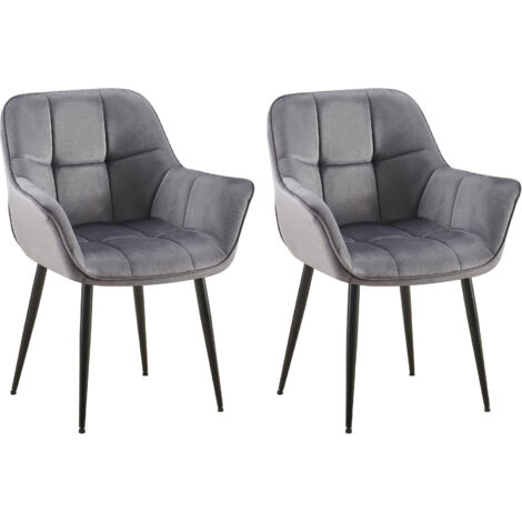 2er Set Esszimmerstuhl Roseville Samt dunkelgrau